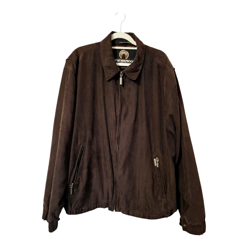Weatherproof Mens Micro Suede Brown Pocket Zippered Jacket Size XL